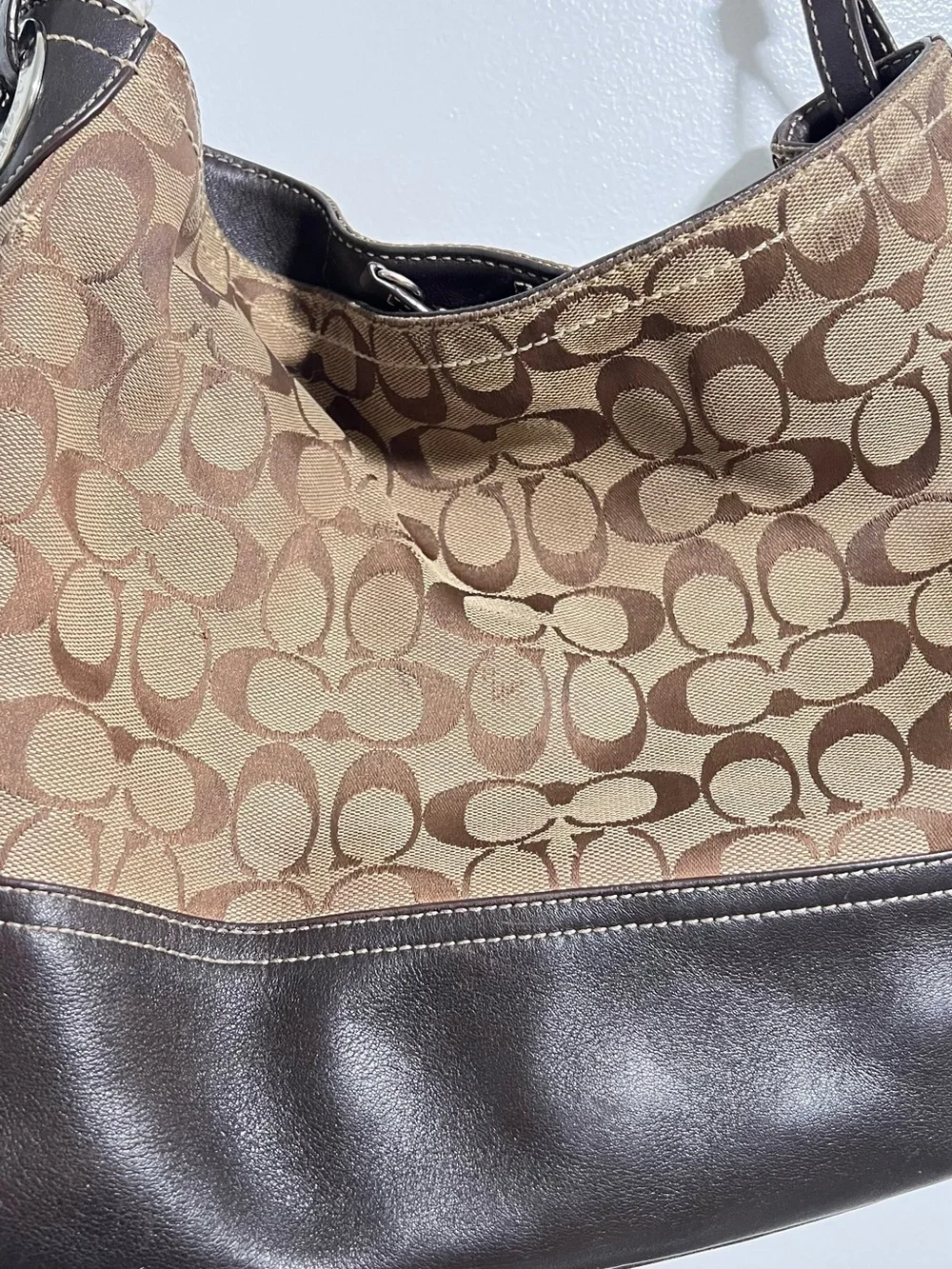 Coach Brown Signature Canvas and Dark Brown Leather Hobo